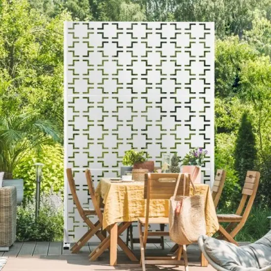 PexFix 72 in. x 47 in. Outdoor Metal Privacy Screen Garden Fence in Square Pattern in White image {4}
