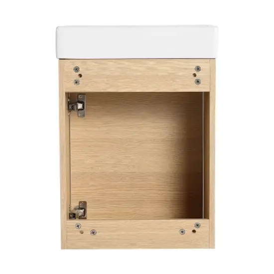 GDFStudio Zebulon Small Wall-Mounted Bathroom Vanity with Ceramic Sink and Mental Handle image {10}