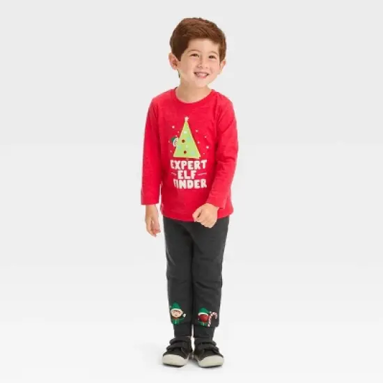 Toddler Boys' 2pc Long Sleeve Graphic T-Shirt and Fleece Jogger Pants Set - Cat & Jack&trade; Red image {4}