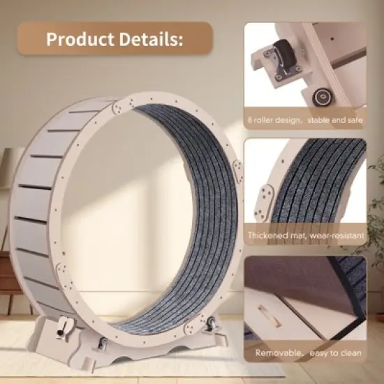 APRILSOUL Natural Wood Color Cat Exercise Wheel for Indoor Cats, Cat Running Wheel with Carpeted Runway image {3}