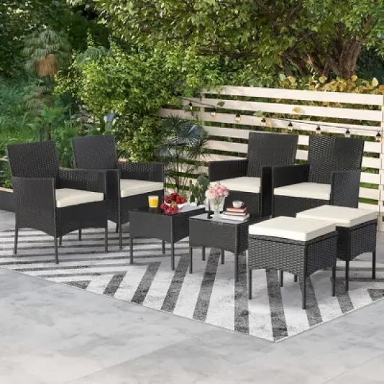 Costway 8PCS Patio Rattan Furniture Set Sofas Ottomans Cushioned Table Free Combination image {1}
