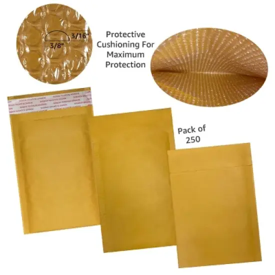 UOFFICE Pack of 250 Kraft Bubble Mailers 4" x 8" - #000 Self-Seal Padded Envelopes image {2}