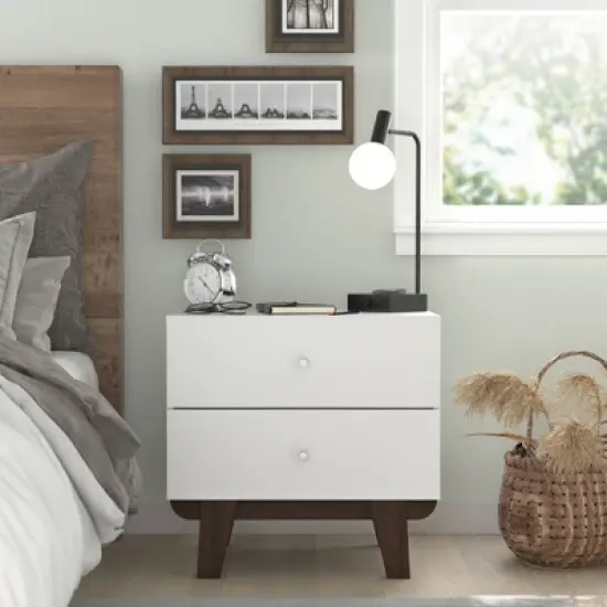 Kincaid Wood 2 Drawer Nightstand Matte White - Hillsdale Furniture image {1}