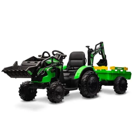 24V 3 in 1 Kids Ride on Tractor, Excavator & Bulldozer, Electric Vehicle w/Trailer, Shovel Bucket, Digger image {10}