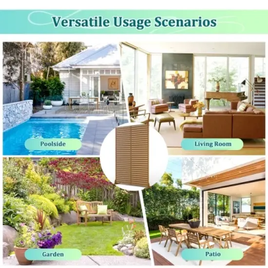 TOAOTBNBO Metal Privacy Screen with Stand, Decorative Privacy Fence Panels with Louver Pattern, Outdoor Privacy Screen for Balcony, Brown image {6}