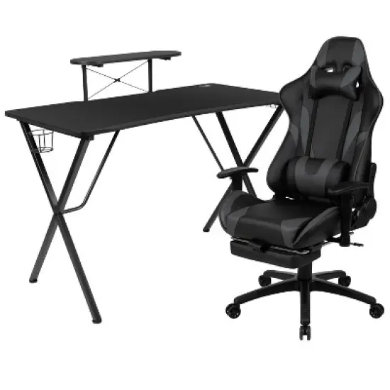 Flash Furniture Gaming Desk and Footrest Reclining Gaming Chair Set with Cup Holder, Headphone Hook, and Monitor/Smartphone Stand image {13}