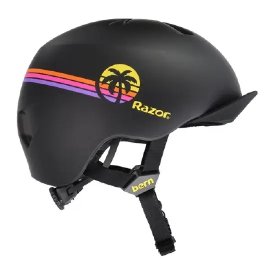 BERN Nino Razor Kids Bike & Skate Helmet &ndash; XS/S &ndash; Matte Black Yellow Sunset &ndash; Flip Visor, Lightweight, Multi-Sport Protection, Adjustable Fit image {5}