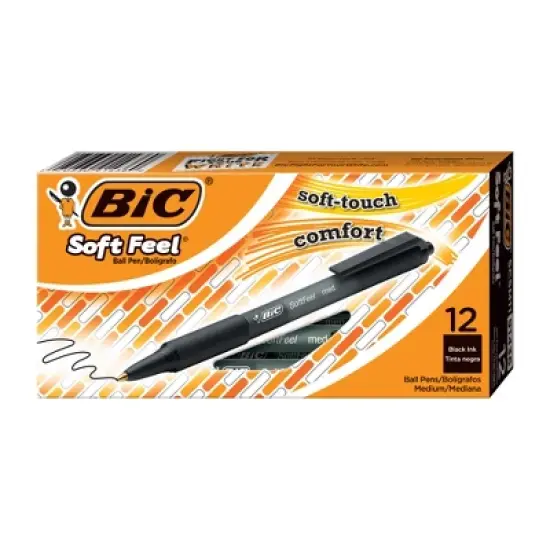 BIC Soft Feel Black Retractable Ballpoint Pens, Medium Point (1.0mm), 12-Count Pack, Black Pens With Soft-Touch Comfort Grip image {5}