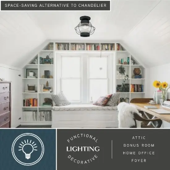 VAXCEL Chatham Black Coastal Globe Outdoor Flush Mount Ceiling Light Clear Glass image {2}