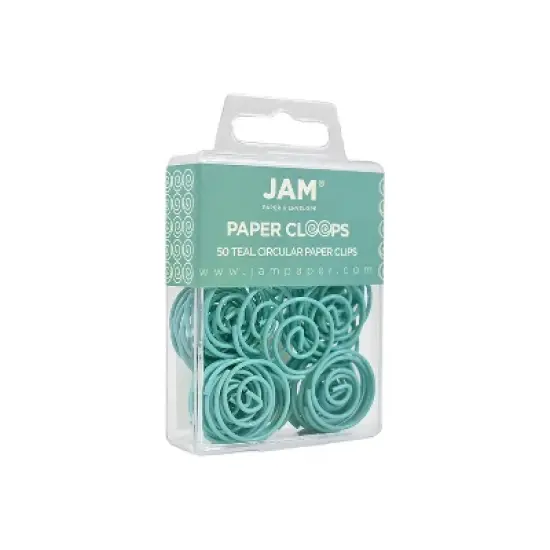 JAM Paper Colored Circular Paper Clips Round Paperclips Teal 2 Packs of 50 21832066B image {1}