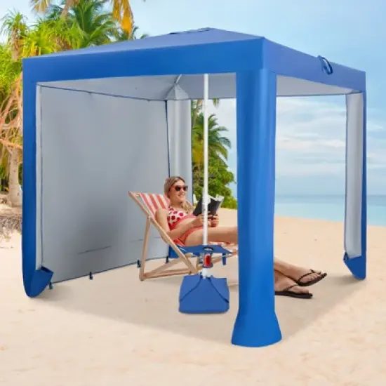 Tangkula Beach Canopy Tent Beach Cabana with Detachable Sidewall 5 Sandbags Carrying Bag UPF 50+ Protection Outdoor Beach Umbrella Shelter for Beach image {1}