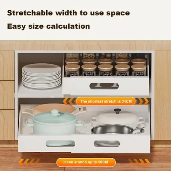 Acekool Adjustable Telescopic Kitchen Drawer Organizer with Adhesive Mount &ndash; Expandable Cabinet Shelf, 34-50 cm Wide image {2}