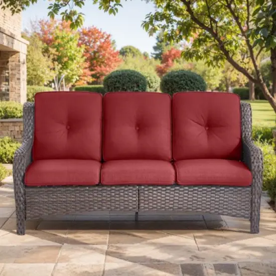 Buenhomino Outdoor Patio Couch Wicker Sofa - 3 Seater Rattan Sofa for Outside Patio Garden with Deep Seating and Olefin Cushions image {15}