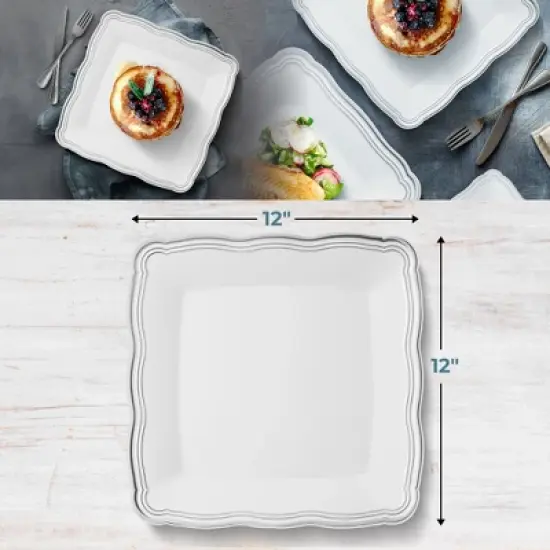 Posh Setting 12 X 12 Inch Square White and Silver Rim Plastic Serving Tray - 6 Pack image {3}
