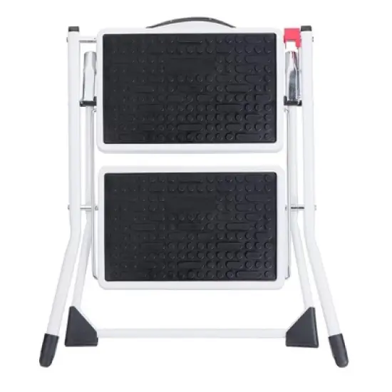 Delxo Portable Collapsible Lightweight Alloy Steel 2-Step Mini Stool Stepladder with Anti-Slip Carry Handgrip and Wide Pedal, White image {3}
