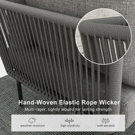 LayinSun 2 Pieces Rope Woven Patio Furniture Set, Modern Modular Sectional Corner Chairs and Upgrade Thickness Cushion image {2}