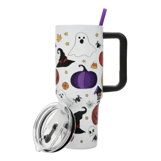 Halloween Scary Icons 40 Oz White Stainless Steel Tumbler with Handle image {6}