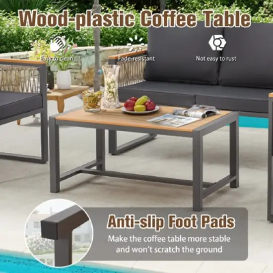 EROMMY 4pcs Modern Metal Patio Furniture Set, All-Weather Outdoor Conversation Set with Removable Washable Cushions & PE Woven Rattan image {3}