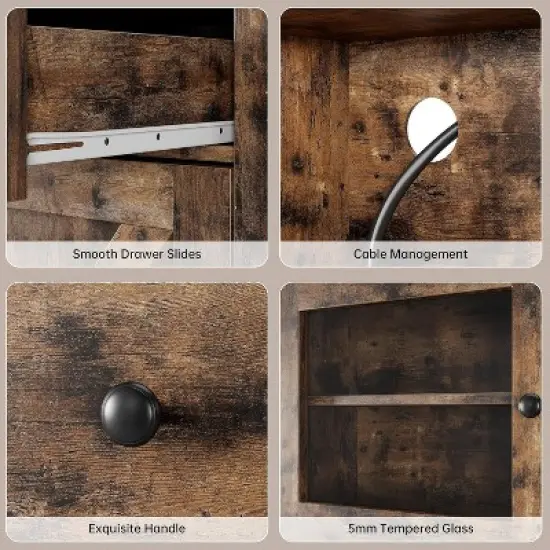 Farmhouse Pantry Cabinet, Kitchen Pantry Storage Cabinet with Microwave Stand, Rustic Buffet Sideboard with Sliding Door image {7}