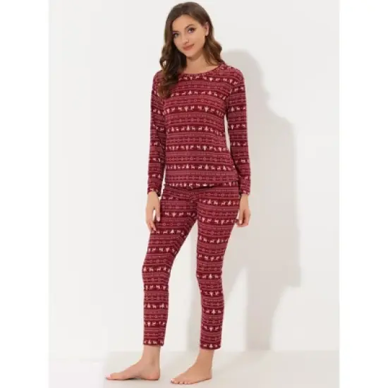 cheibear Womens Sleepwear Pajama Long Sleeve Winter Nightwear Christmas Pj Elk Lounge Set image {2}