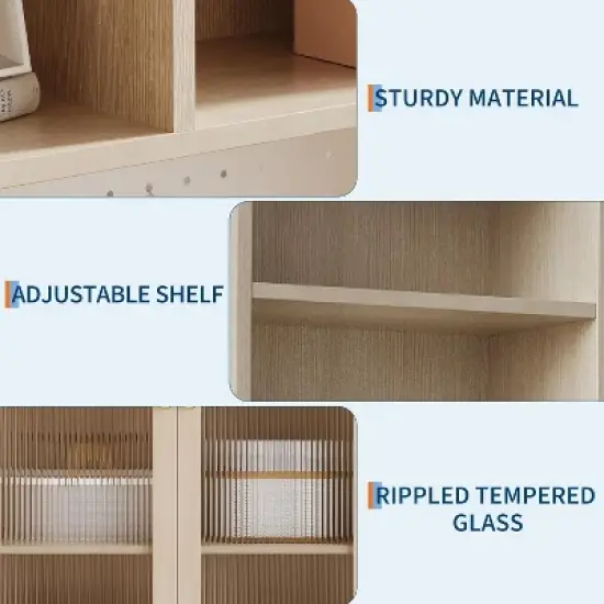 Acekool 71" Tall Pantry Cabinet with Glass Doors, Open Shelves & Adjustable Storage, Modern Kitchen Hutch & Coffee Bar Cupboard,Wood image {4}