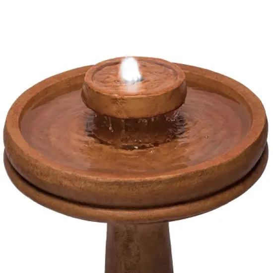 29" Resin Outdoor 2-Tier Traditional Birdbath Water Fountain with LED Lights Brown - Alpine Corporation image {3}