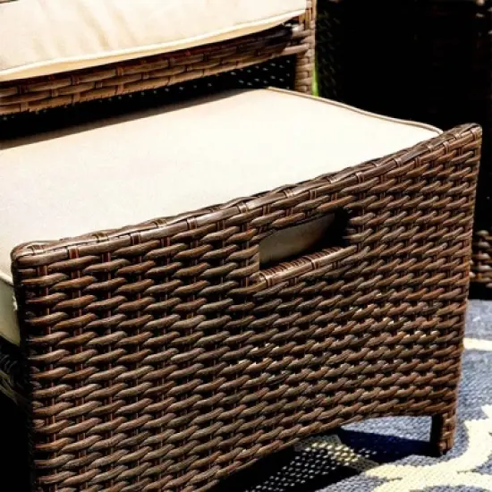5pc Rattan Conversation Set with Chairs, Ottomans & Storage Side Table - Captiva Designs image {4}