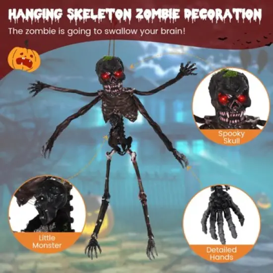 Costway 6 FT Animated Halloween Decoration Hanging Zombie Light-up Eyes Poseable Arms image {5}