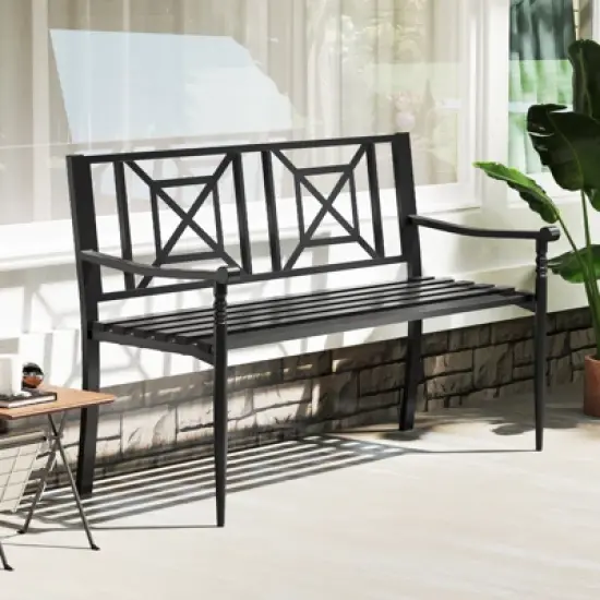 Tangkula Patio Metal Sofa Garden Bench Heavy-duty Park Loveseat Chair Seat image {1}