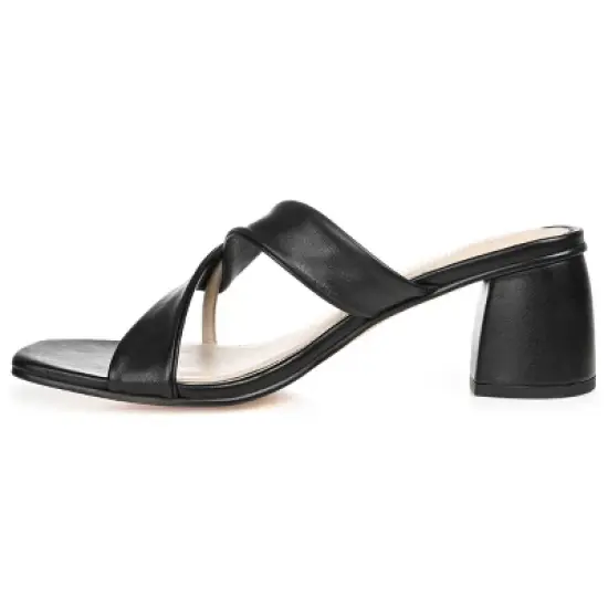 Journee Signature Womens Genuine Leather Jossette Slip On Block Heel Open Square Toe Sandals image {1}