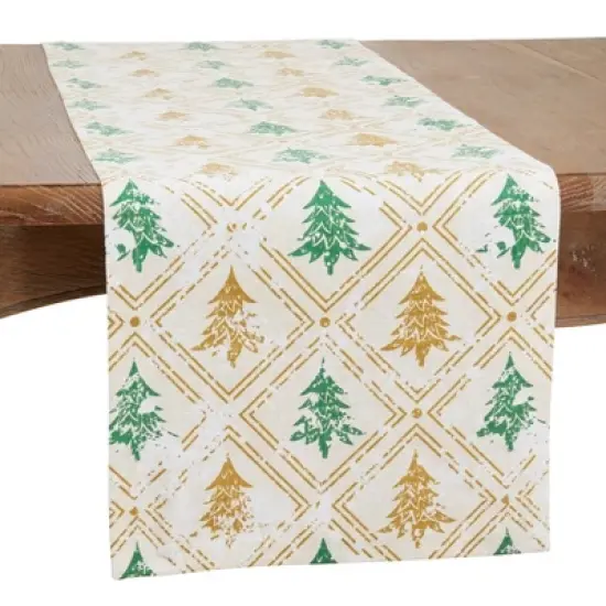 Saro Lifestyle Holiday Table Runner With Christmas Trees Design image {3}