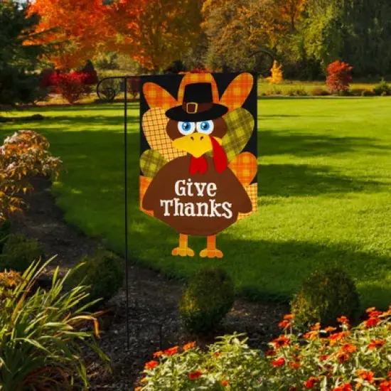 Briarwood Lane Thanksgiving Garden Flag 12x18 For Outdoor Give Thanks Turkey Burlap For Thanksgiving Garden Flag Flags For Outside image {3}
