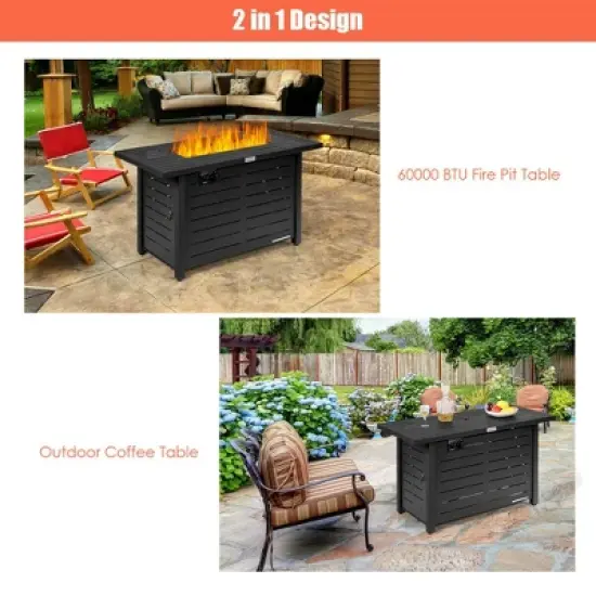 Costway 42'' Rectangular Propane Gas Fire Pit 60,000 Btu Heater Outdoor Table W/ Cover image {6}