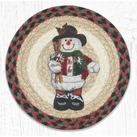Earth Rugs Snowman in Top Hat Round Trivet &ndash; Rustic Holiday Kitchen Hot Pad 10"x10" image {3}