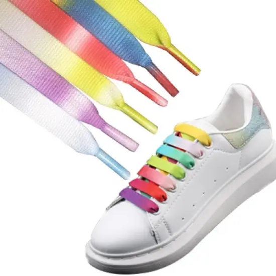 INSPIRE CHIC Flat Wide Rainbow Gradient Colorful Shoelaces for Sneakers 2 Pairs Blue Grey 140cm/55.12" image {5}