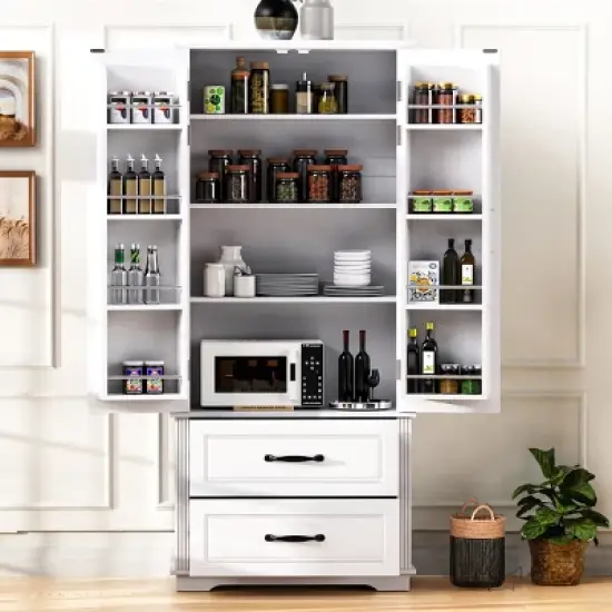 71" Freestanding Kitchen Pantry Cabinet with Adjustable Shelves, 2 Large Drawers and Door Storage Racks for Dining Room Use-Cuddlewood image {8}
