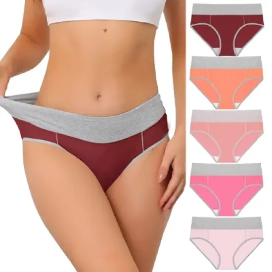 Agnes Orinda Women's 5 Packs High Rise Brief Stretchy Underwear image {10}