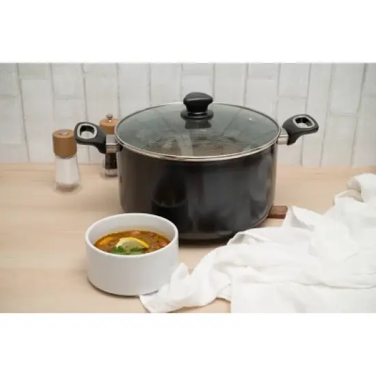 IMUSA 10qt Ceramic Bistro Stock Pot Black: Aluminum Exterior, Hand Wash, Electric & Gas Compatible Cooking Pot image {3}