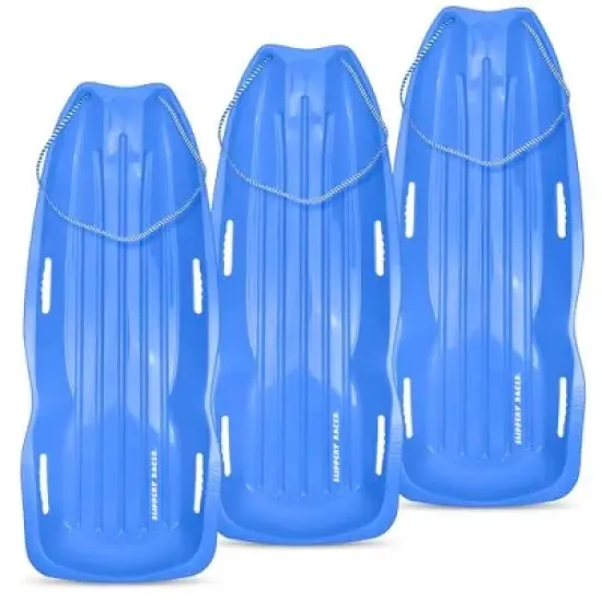 Slippery Racer Downhill Xtreme Flexible Adults and Kids Plastic Toboggan Snow Sled for 2 Riders with Pull Rope (3 Pack) image {9}