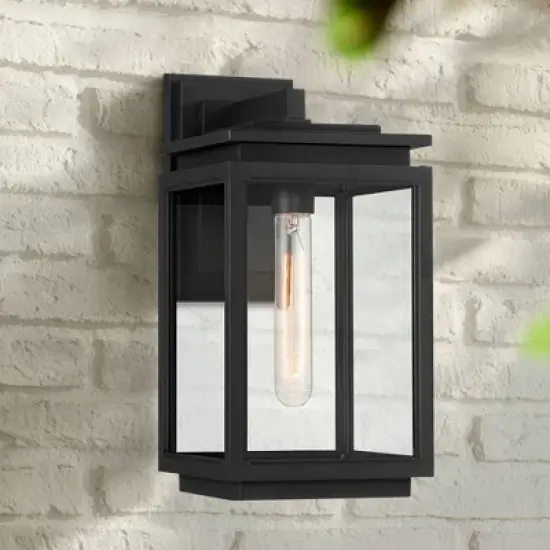 Possini Euro Design Atkins Modern Outdoor Wall Light Fixture Matte Black 14 1/4" Clear Glass for Post Exterior Barn Deck House Porch Yard Posts Patio image {1}