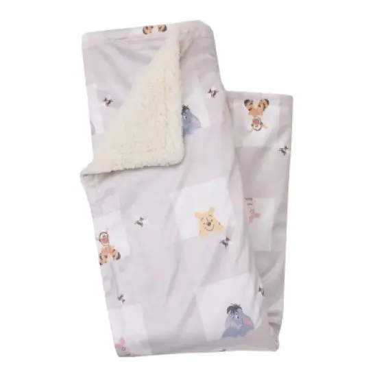 NoJo Disney Winnie the Pooh Hugs and Honeycombs Grey and White Plaid with Piglet, Tigger and Eeyore Super Soft Cuddly Plush Baby Blanket image {2}
