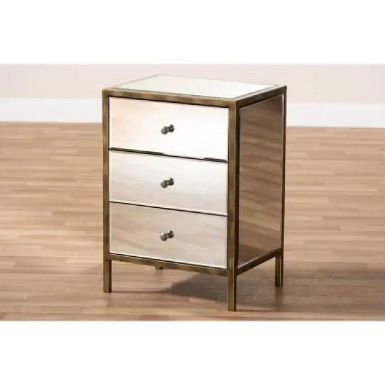 Nouria Mirrored 3 Drawer Nightstand Bedside Table Silver - BaxtonStudio image {4}