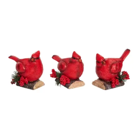 Transpac Set of 3 Holiday Cardinal Figurines Christmas Home Decorations Resin Decorative Objects image {1}