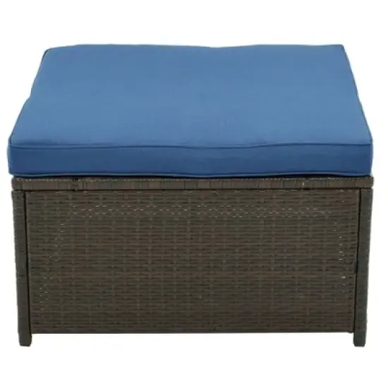 9pc Wicker Patio Sectional Seating Set with Cushions - Brown/Blue - GODEER image {8}