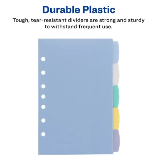 Avery Write & Erase Durable Plastic Mini Dividers for 3 Ring Binders and 7-Ring Binders, 5.5" x 8.5", 5-Tab Sets, Multicolor, 4 Sets (21982) image {3}