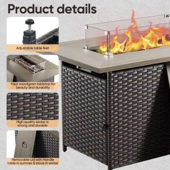 Gymojoy 10 Pieces Outdoor 6 Inch Sofa Swivel Chair Ottoman with Fire Pit Table image {12}