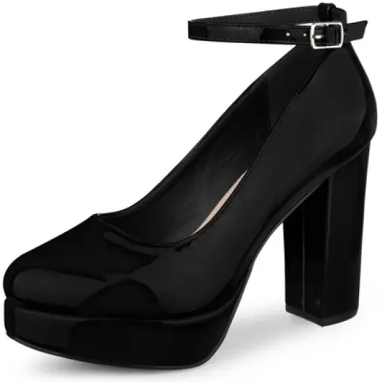 Allegra K Women's Platform Ankle Strap Chunky Heel Mary Janes Pumps image {6}