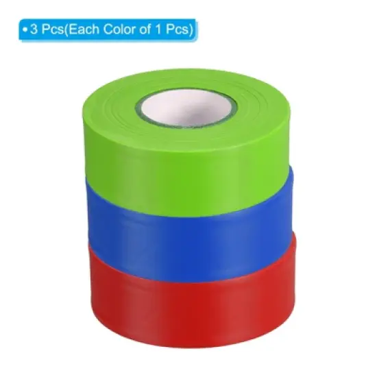Unique Bargains PVC Non-Adhesive Durable Flagging Tapes for Trail Outdoor Red/Blue/Green 3 Pcs 1-1/5"x147' image {2}