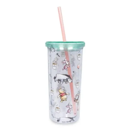 Silver Buffalo Disney Winnie the Pooh Character Toss Acrylic Carnival Cup with Lid and Straw image {1}