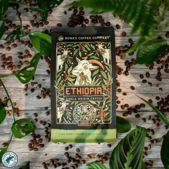 Bones Coffee Company Ethiopia Ground Coffee Beans Single-Origin 12 oz Light Roast (Ground) image {2}
